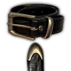 Women's Black Faux Crocodile Skin Belt